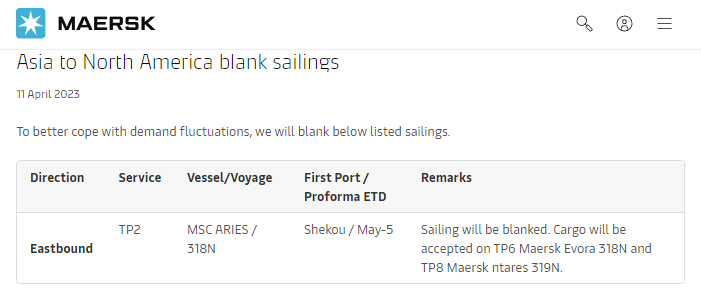 MAERSK | cargo shortage, MAERSK cancel a transpacific again! 